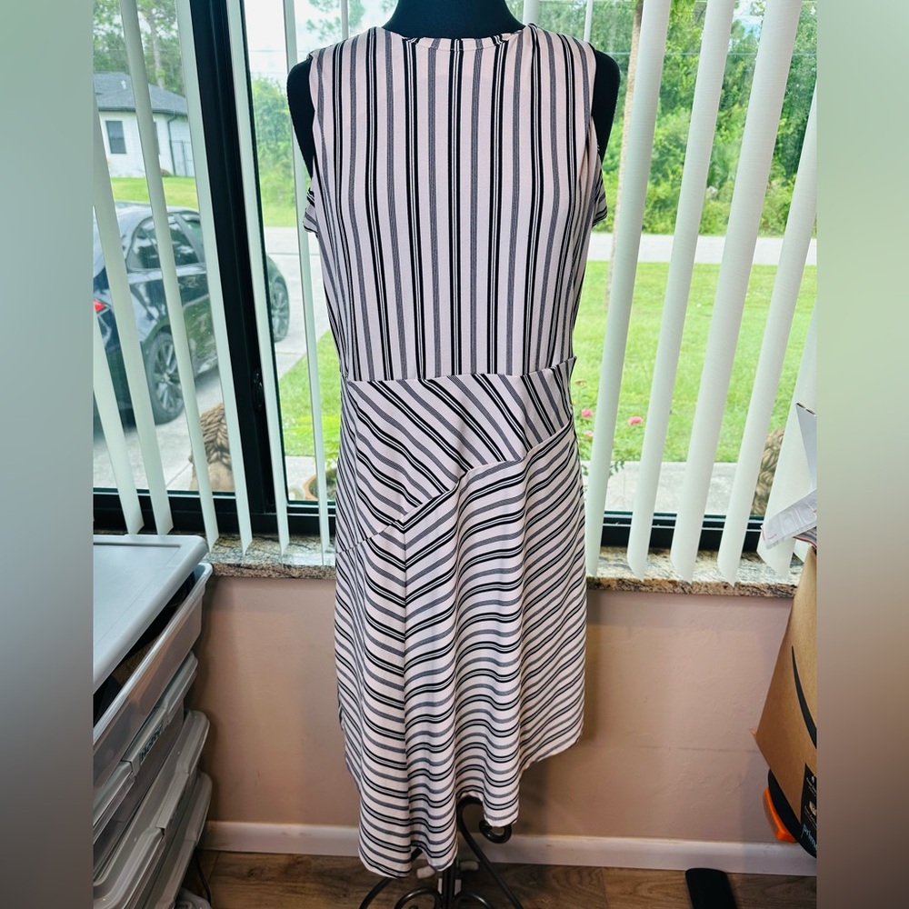 Banana Republic Classic Black White Striped Asymmetrical Dress Size Medium